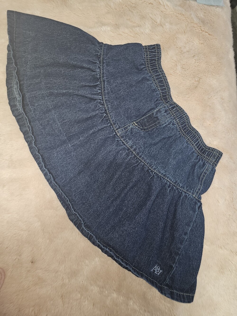 Classic Dark Blue Denim Circle Skirt with Elastic Waistband
